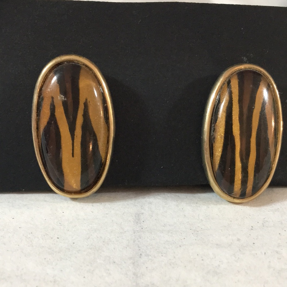 Black and Brown Abstract Oval Earrings